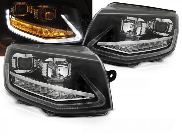 Scheinwerfer DRL LED Tagfahrlicht für VW T6 Bj. 15-19 Schwarz mit dynamischem LED Blinker