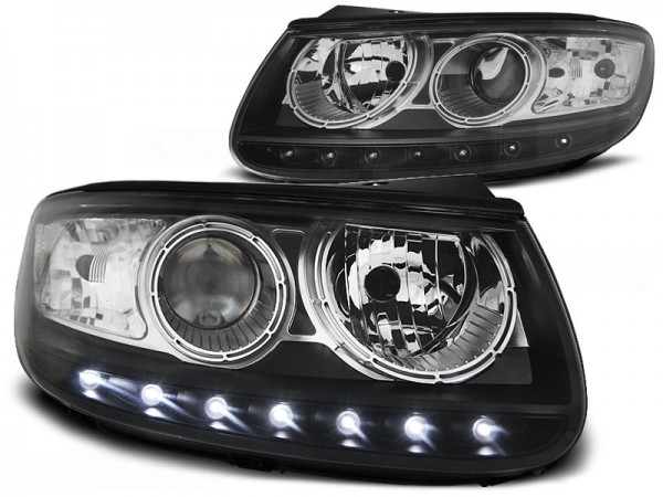 Scheinwerfer LED Tagfahrlicht Optik für Hyundai Santa Fe 2 Bj. 06-12 Schwarz
