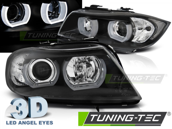 Scheinwerfer 3D Angel Eyes für BMW 3er E90 E91 LCI Facelift Bj. 08-12 Schwarz