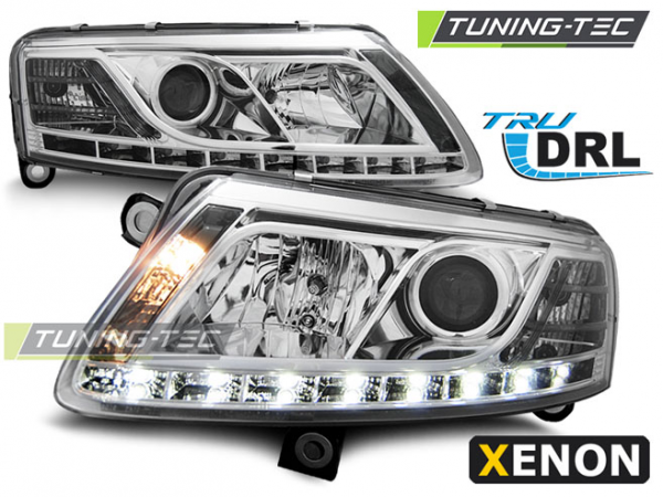 Xenon Scheinwerfer DRL LED Tagfahrlicht für Audi A6 C6 4F Bj. 04-08 Chrom
