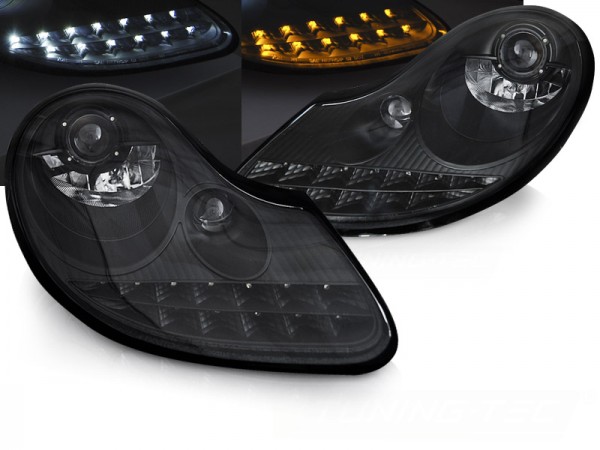 Scheinwerfer LED Tagfahrlicht Optik für Porsche Boxster 986 / 911 996 Schwarz Matt