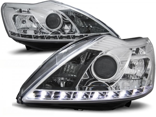 Scheinwerfer LED Tagfahrlicht Optik für Ford Focus MK2 Facelift Bj. 08-10 Chrom