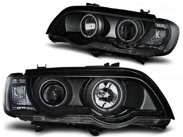Xenon CCFL Angel Eyes Scheinwerfer für BMW X5 E53 Bj. 99-03 Schwarz