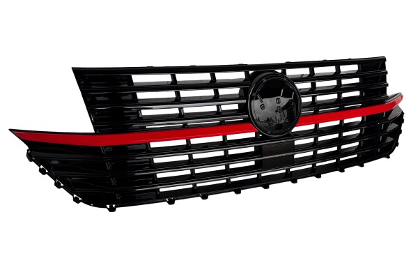 Frontgrill Kühlergrill mit Emblemhalter für VW T6.1 Bj. 19-24 Schwarz Glanz Rot