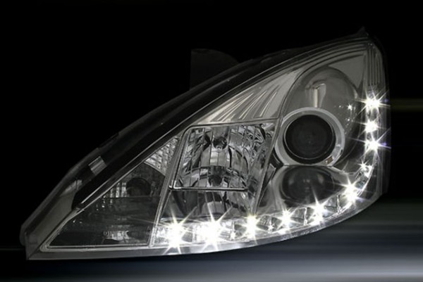 Scheinwerfer LED Tagfahrlicht Optik für Ford Focus MK1 Bj. 98-01 Chrom