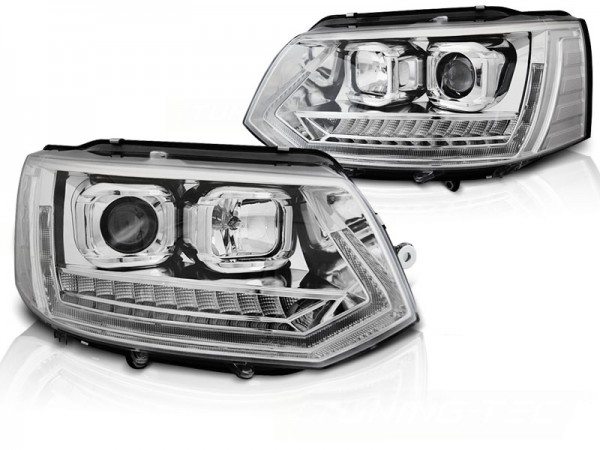 Scheinwerfer DRL LED Tagfahrlicht für VW T5 GP Facelift Bj. 10-15 Chrom mit dynamischem LED Blinker