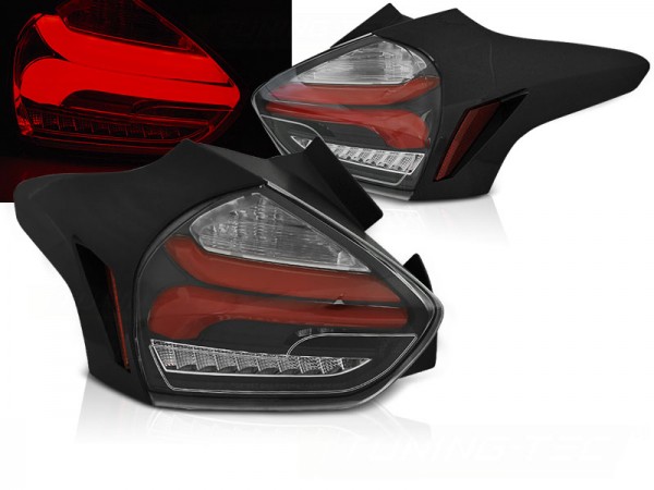 LED Lightbar Rückleuchten für Ford Focus MK3 Bj. 15-18 Schwarz/Rot dynamischer Blinker