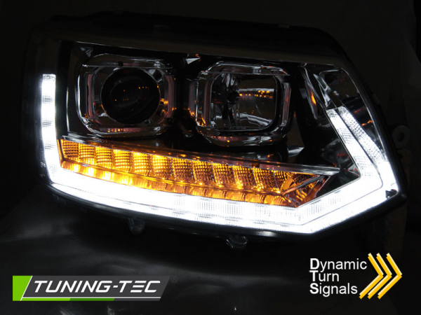 Scheinwerfer DRL LED Tagfahrlicht für VW T5 GP Facelift Bj. 10-15 Chrom mit dynamischem LED Blinker