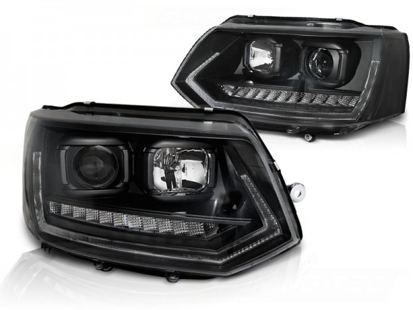 Scheinwerfer DRL LED Tagfahrlicht für VW T5 GP Facelift Bj. 10-15 Schwarz mit dynamischem LED Blinke