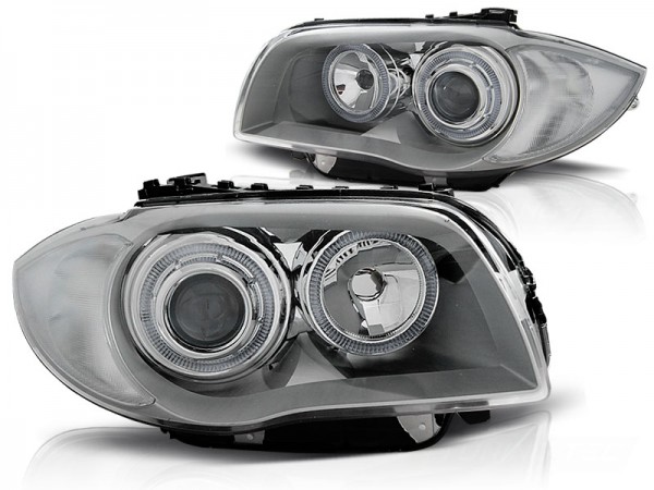 Scheinwerfer LED Angel Eyes für BMW 1er E81 E82 E87 E88 Bj. 04-11 Silber