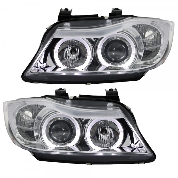 Scheinwerfer Angel Eyes für BMW 3er E90 E91 Bj. 05-08 Chrom