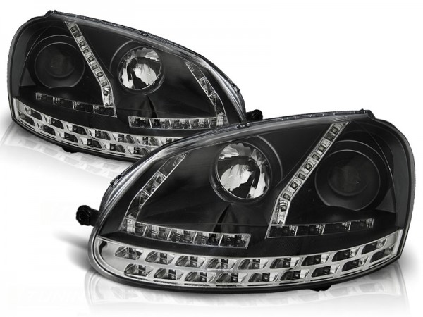 Scheinwerfer LED Tagfahrlicht Optik für VW Golf 5 Jetta 3 Bj. 03-10 Schwarz mit LED Blinker