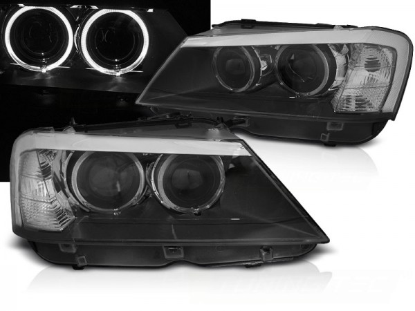 LED Tagfahrlicht Angel Eyes Scheinwerfer für BMW X3 F25 Bj. 10-14 Schwarz