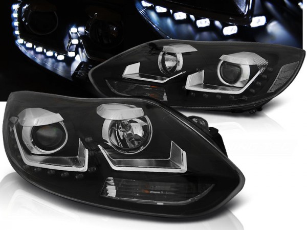 Scheinwerfer LED Tagfahrlicht Optik für Ford Focus 3 Bj. 11-14 Schwarz