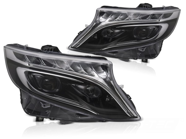 Voll LED Scheinwerfer Tagfahrlicht für Mercedes V-Klasse / Vito W447 Bj. 14-23 Schwarz LED Blinker