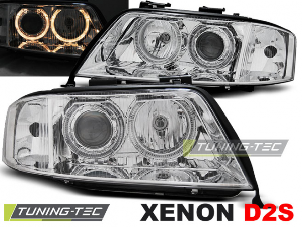 Xenon Angel Eyes Scheinwerfer für Audi A6 C5 4B Bj. 97-01 Chrom