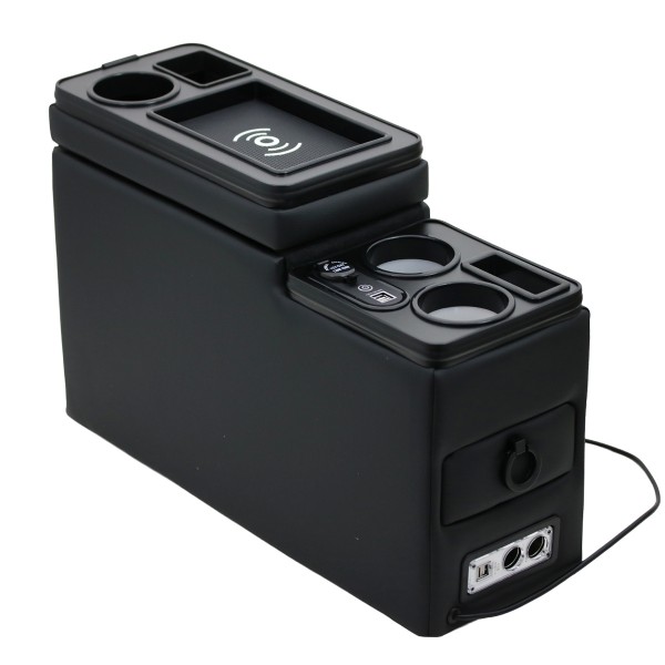 Black Edition USB Mittelkonsole Staufach für Ford Tourneo Custom LED RGB Beleuchtung + Induktion