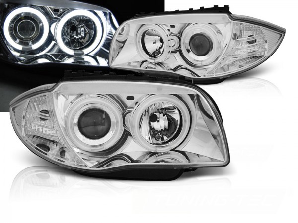 Scheinwerfer CCFL Angel Eyes für BMW 1er E81 E82 E87 E88 Bj. 04-11 Chrom