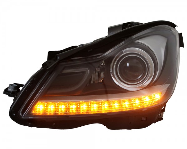 Scheinwerfer LED Tagfahrlicht Optik für Mercedes C-Klasse W204 Bj. 11-15 Schwarz