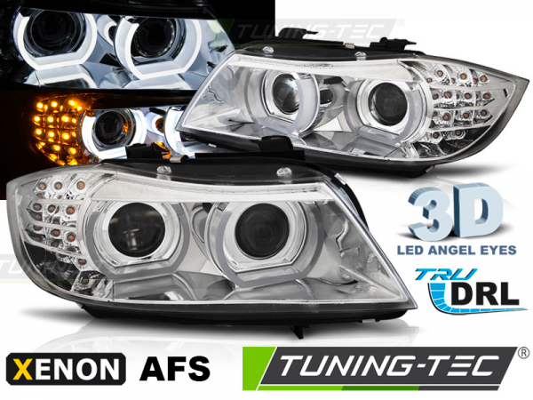 Xenon Scheinwerfer 3D Angel Eyes für BMW 3er E90 E91 LCI Bj. 09-12 Chrom AFS