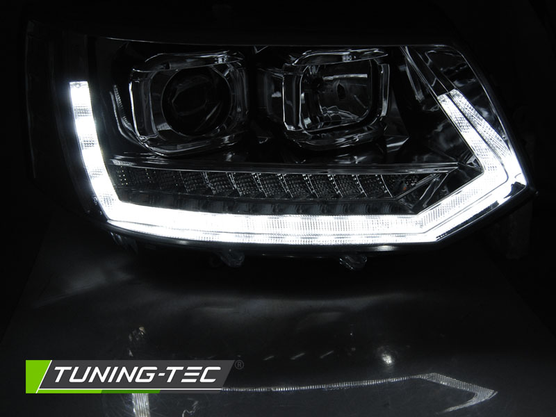 VOLL LED Tagfahrlicht Scheinwerfer für VW T5 GP (Facelift) 10-15 schwarz  mit dynamischem LED Blinker und Begrüßungsfunktion