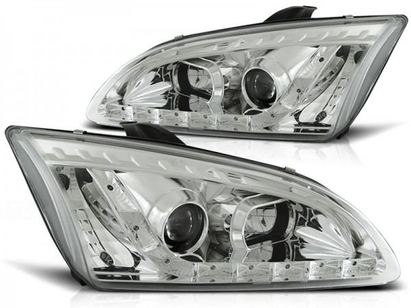 Scheinwerfer LED Tagfahrlicht Optik für Ford Focus 2 Bj. 04-08 Chrom