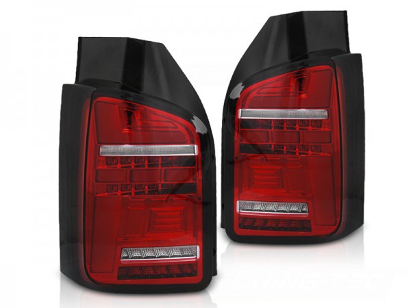 Voll LED Lightbar Rückleuchten für VW T6 Bj. 15-19 und T6.1 Bj. 19- Rot/Chrom (Heckklappe / LED)