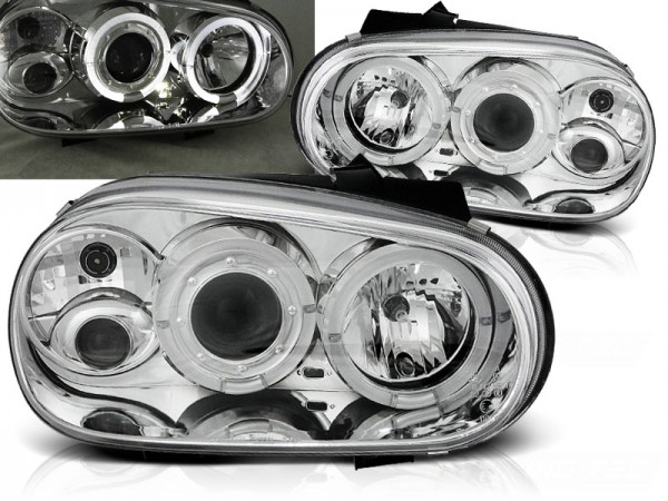 Scheinwerfer Angel Eyes für VW Golf 4 Bj. 97-03 Chrom