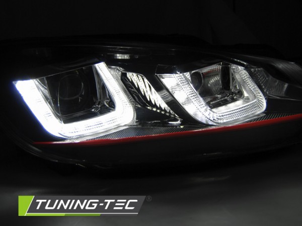 Scheinwerfer U-Tube LED Tagfahrlicht für VW Golf 6 Bj. 08-13 Schwarz Rot Edition