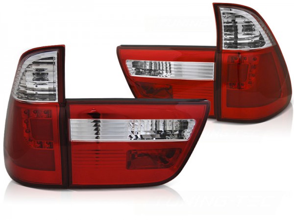 LED Lightbar Rückleuchten für BMW X5 E53 Bj. 99-03 Rot/Chrom