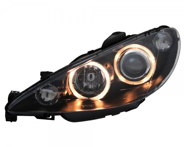 Scheinwerfer Angel Eyes für Peugeot 206 Bj. 98-06 Schwarz