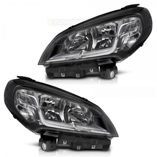 Scheinwerfer Halogen Set für Fiat Doblo 152 263 Bj. 15-22 Stellmotor DRL Schwarz