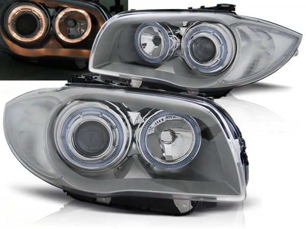 Scheinwerfer LED Angel Eyes für BMW 1er E81 E82 E87 E88 Bj. 04-11 Chrom