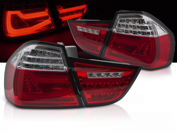 Voll LED Lightbar Rückleuchten für BMW E90 LCI Limo Bj. 08-12 Rot/Chrom