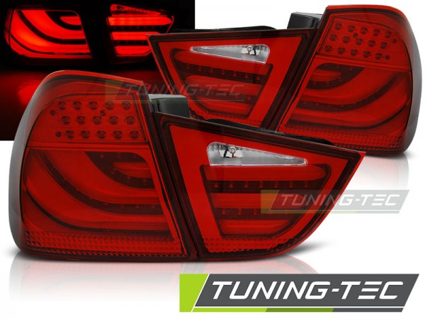 LED Lightbar Rückleuchten für BMW E90 LCI Limo Bj. 08-12 Rot/Chrom
