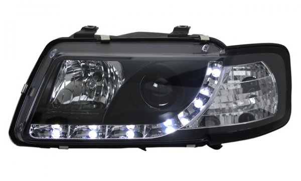 Scheinwerfer LED Tagfahrlicht Optik für Audi A3 8L Bj. 96-00 Schwarz