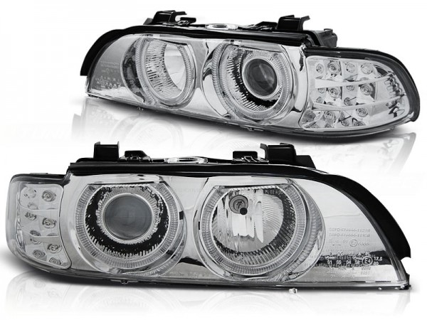 Scheinwerfer Angel Eyes für BMW 5er E39 Bj. 95-00 Chrom mit LED Blinker