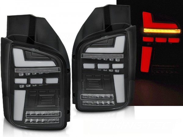 Voll LED Lightbar Rückleuchten für VW T6 Bj. 15-19 Schwarz (Flügeltüren / Halogen)