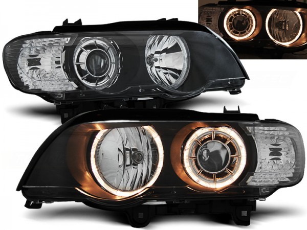 Xenon Scheinwerfer Angel Eyes für BMW X5 E53 Bj. 00-03 Schwarz