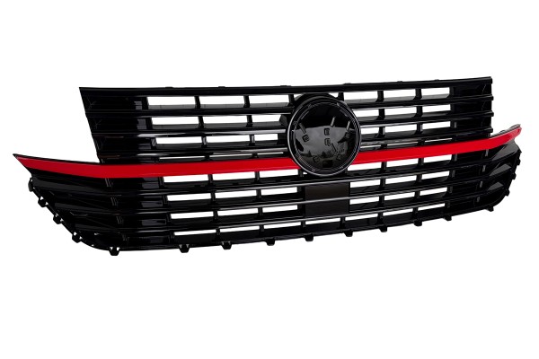 Frontgrill Kühlergrill mit Emblemhalter für VW T6.1 Bj. 19-24 Schwarz Glanz Rot