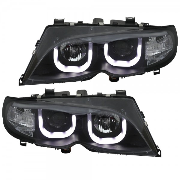 Scheinwerfer 3D Angel Eyes für BMW 3er E46 Limo Touring Bj. 01-05 Schwarz
