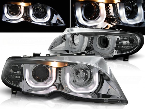 Scheinwerfer 3D Angel Eyes für BMW 3er E46 Limo Touring Bj. 01-05 Chrom