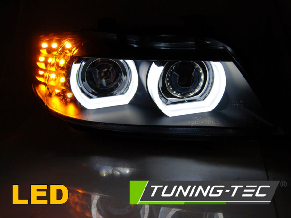 Xenon Scheinwerfer 3D Angel Eyes für BMW 3er E90 E91 LCI Bj. 09-12 Schwarz