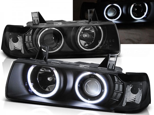 Scheinwerfer CCFL Angel Eyes für BMW 3er E36 Limo Touring Bj. 90-99 Schwarz