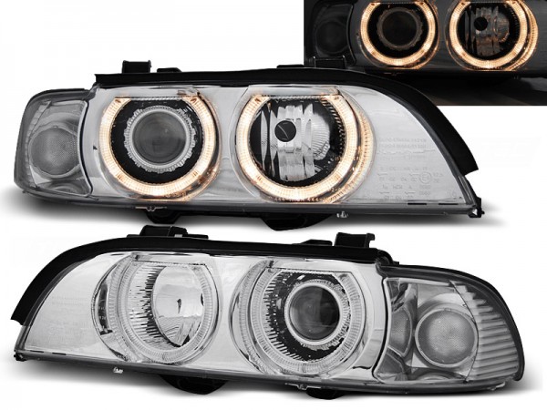 Xenon Scheinwerfer Angel Eyes für BMW 5er E39 Bj. 95-00 Chrom inkl. Xenon D2S Brenner