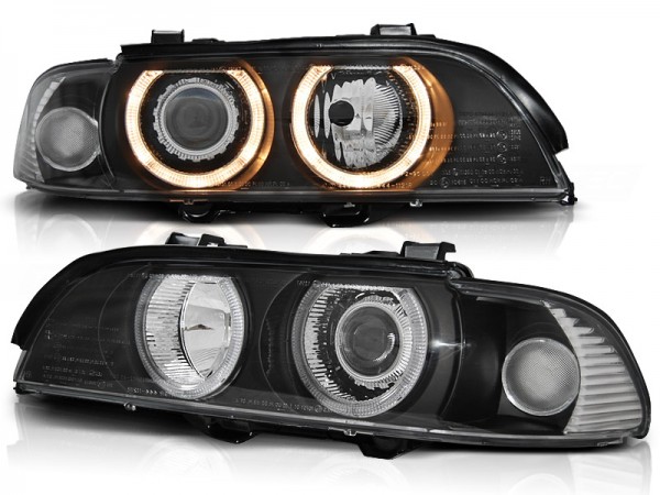 Xenon Scheinwerfer Angel Eyes für BMW 5er E39 Bj. 95-00 Schwarz inkl. Osram D2S Brenner