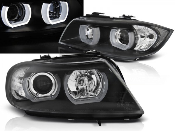 Xenon Scheinwerfer 3D Angel Eyes für BMW 3er E90 E91 Bj. 05-08 Schwarz