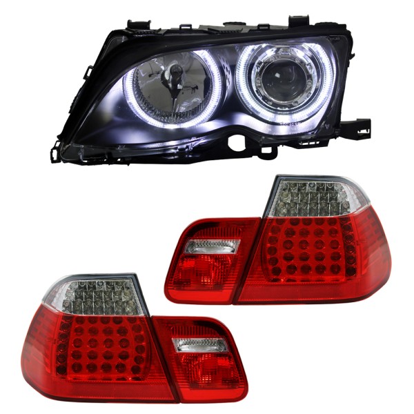 "Bundle 5" Scheinwerfer Angel Eyes + LED Rückleuchten für BMW E46 Limo Bj. 01-05
