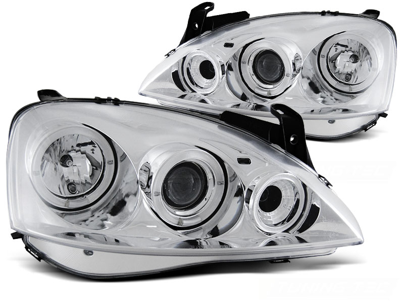 Scheinwerfer Angel Eyes für Opel Corsa C Bj. 00-06 Chrom