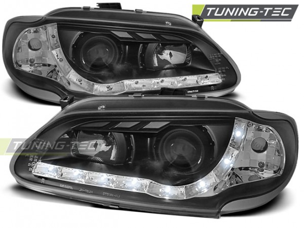 Scheinwerfer LED Tagfahrlicht Optik für Renault Megane 1 Bj. 96-99 Schwarz